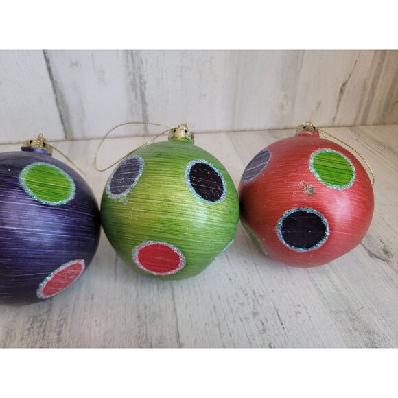 Polka dot glitter ball ornament Xmas set green red purple - Picture 3 of 5